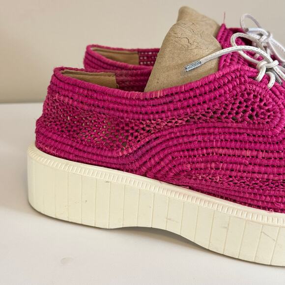 Robert Clergerie Raffia Loafers Platform Shoes Womens 38 US 7.5 Pink White Mesh - Picture 2 of 11